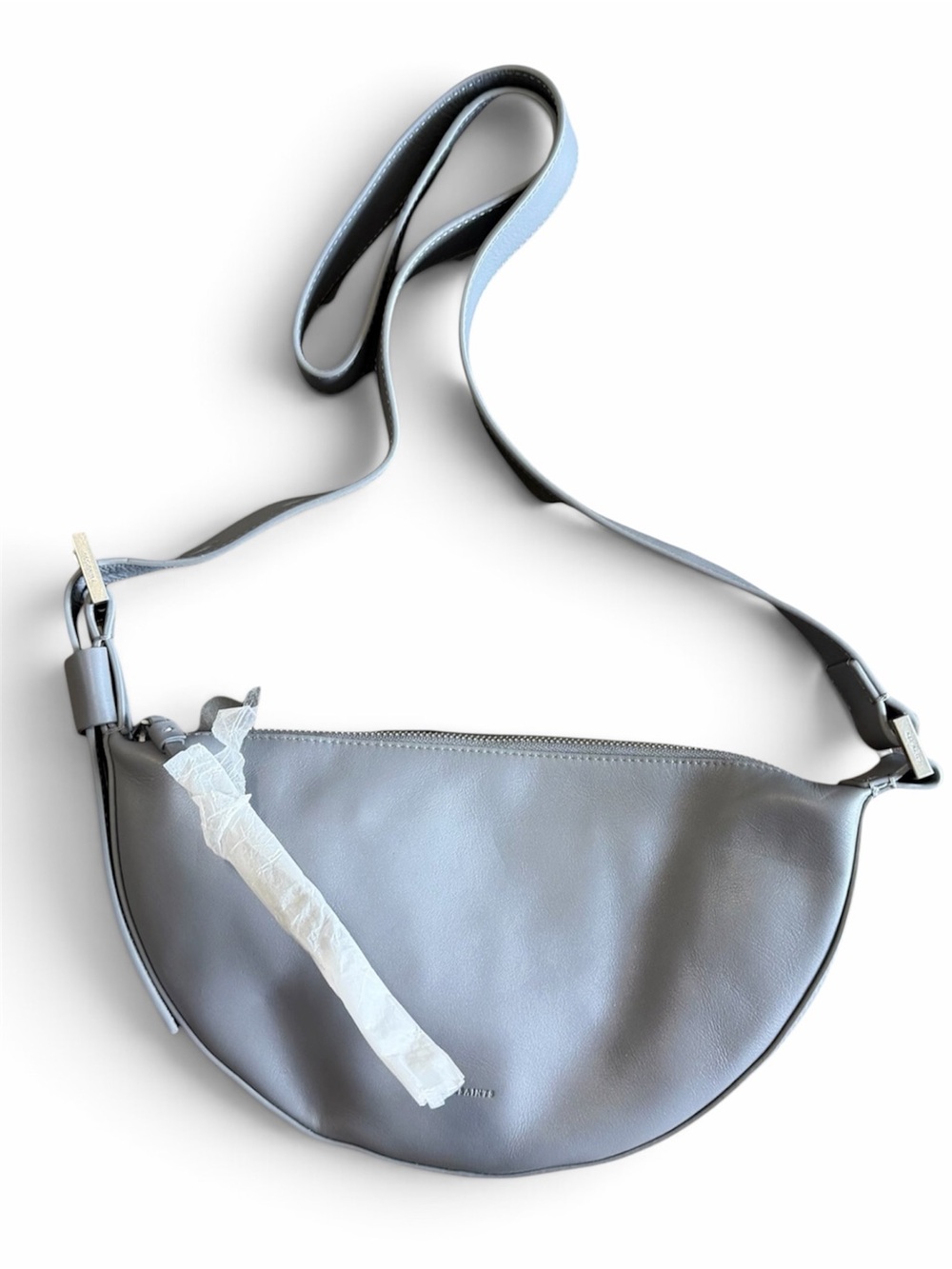 New With Dust Bag $249 AllSaints Half-Moon Crossbody Bag in Light Gray